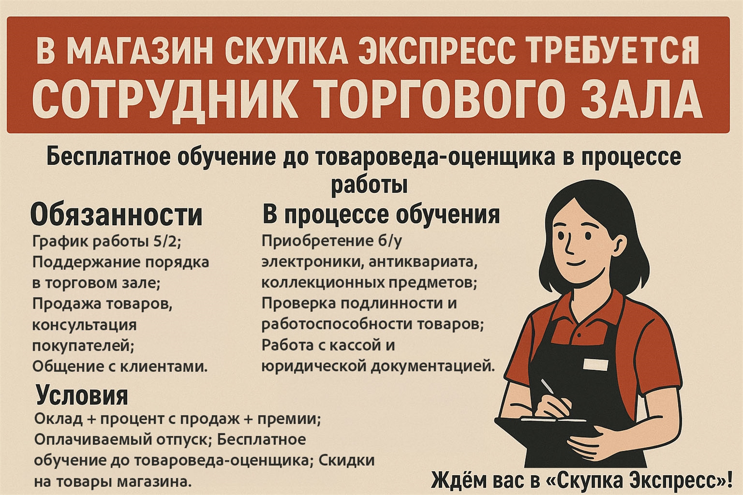 Вакансия: сотрудник торгового зала