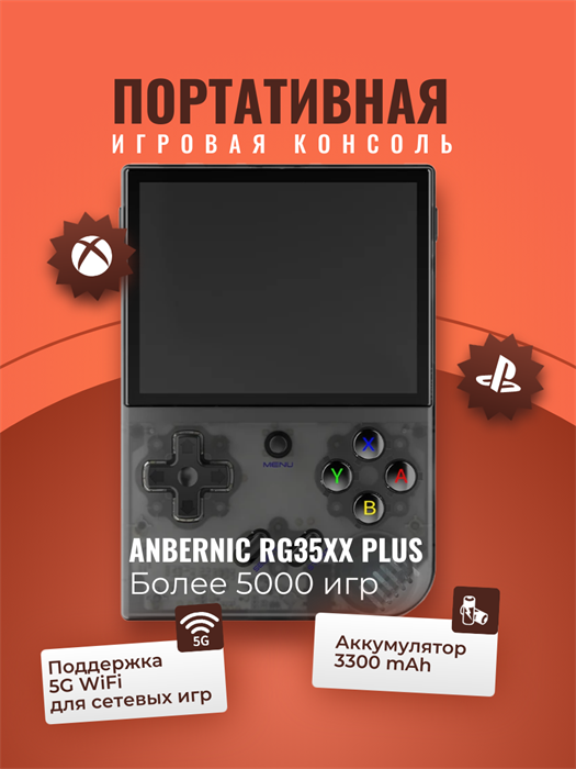 Портативная игровая приставка Anbernic RG35XX Plus 128Gb, прозрачный чёрный (Новая) - фото 64459